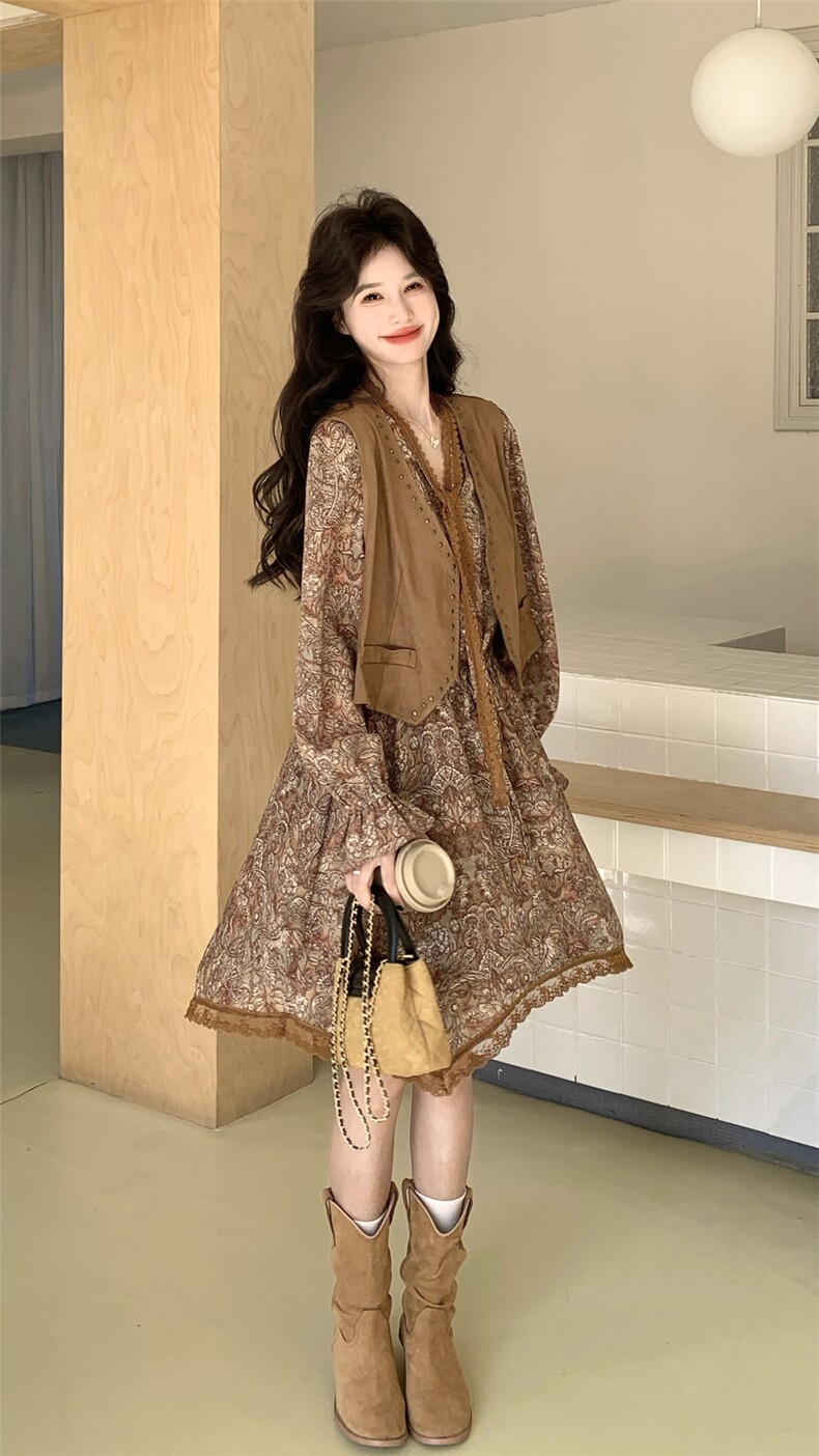 新品马甲加蕾丝拼接连衣裙两件套2C117-1836P175K288,女装套装/套裙,2C117