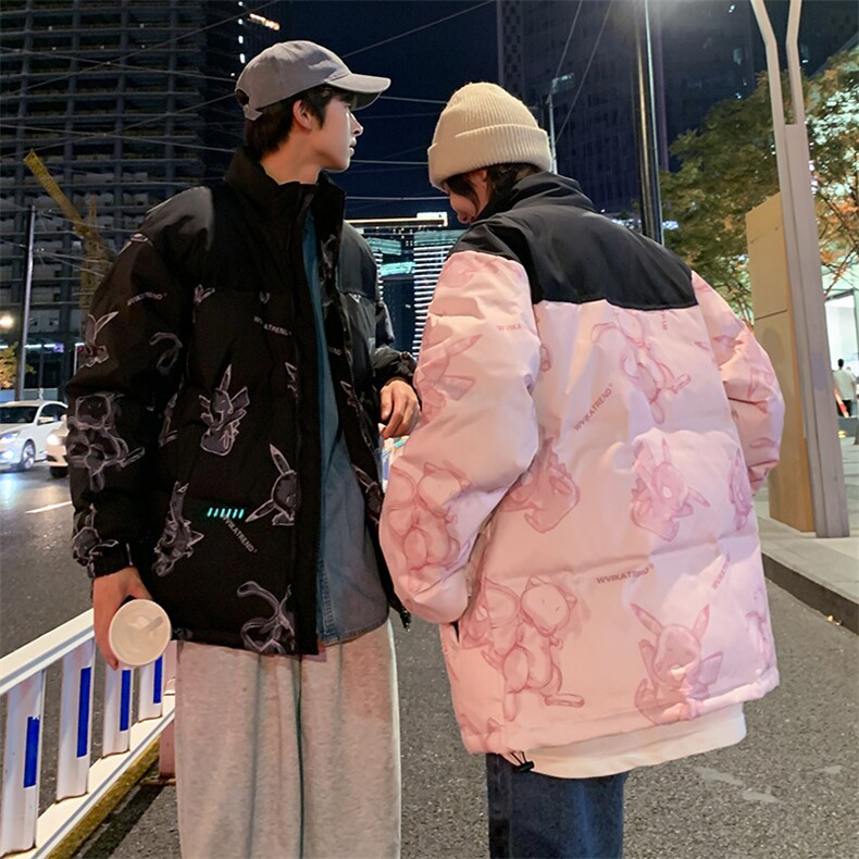 卡通印花小怪兽皮卡丘情侣学生短款轻薄拼色得物羽绒服男,男装羽绒服,星座301D-4(原星座1004-4）