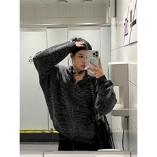 新款美式复古条纹拉链开衫连帽卫衣男女情侣外套WY151-P80，女装短外套，星座208-5
