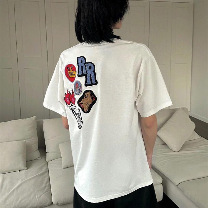 万针全刺绣工艺得物抖音高品质260克纯棉双纱美式高街短袖T恤P33,男装T恤,电商A486