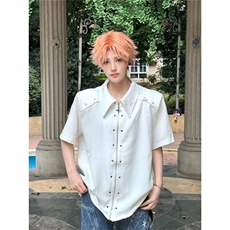 小众金属解构设计感拉链衬衫男潮牌垫肩短袖高级感层次痞帅衬衣潮，男装衬衫，星座506A