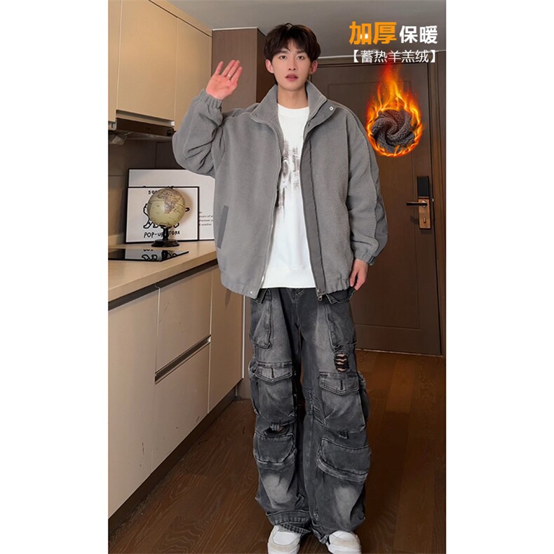秋冬新款加厚羊羔绒外套男痞帅宽松立领休闲棉衣-A1440TP90控145,男装夹克,电商B241