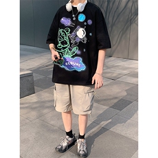 得物抖音40支双纱高品质休闲半袖纯棉圆领短袖T恤男女T7200-P40，男装T恤，电商A441-1