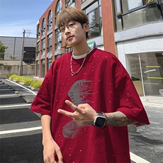 可48小时发货支持抖音得物来样二开美式满天星亮片短袖T恤MTX640，男装T恤，电商A486-1
