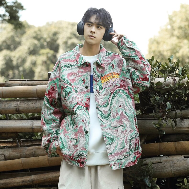 外套男春秋款美式高街痞帅夹克宽松休闲机车服休闲图片