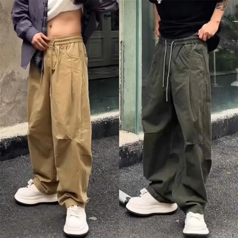 抖音得物 纯色简约 休闲裤男日系复古宽松束脚口袋装饰工装裤AK10图片