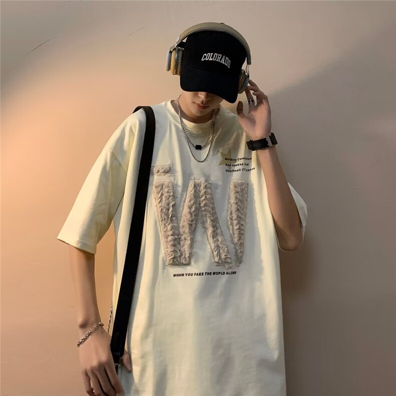 2023春夏季新款男休闲纯棉包边毛绒刺绣T恤WT108P30,男装T恤,星座1116-2