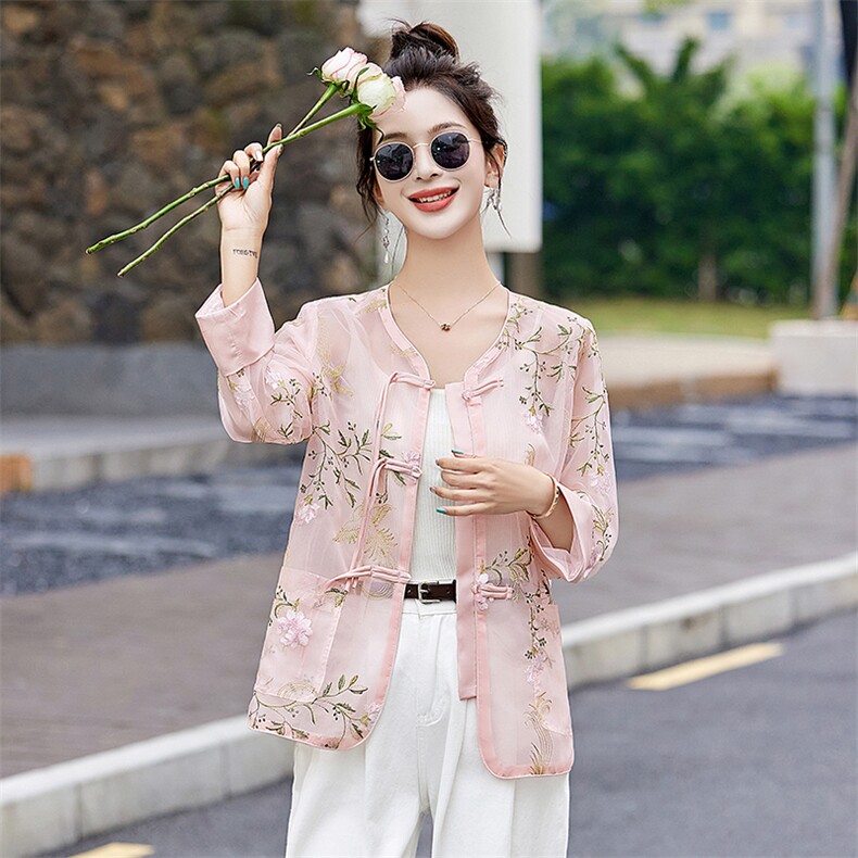新中式国风女开衫上衣2025夏季新款国潮防晒衣薄款外套高级感,女装短外套,众宇琦