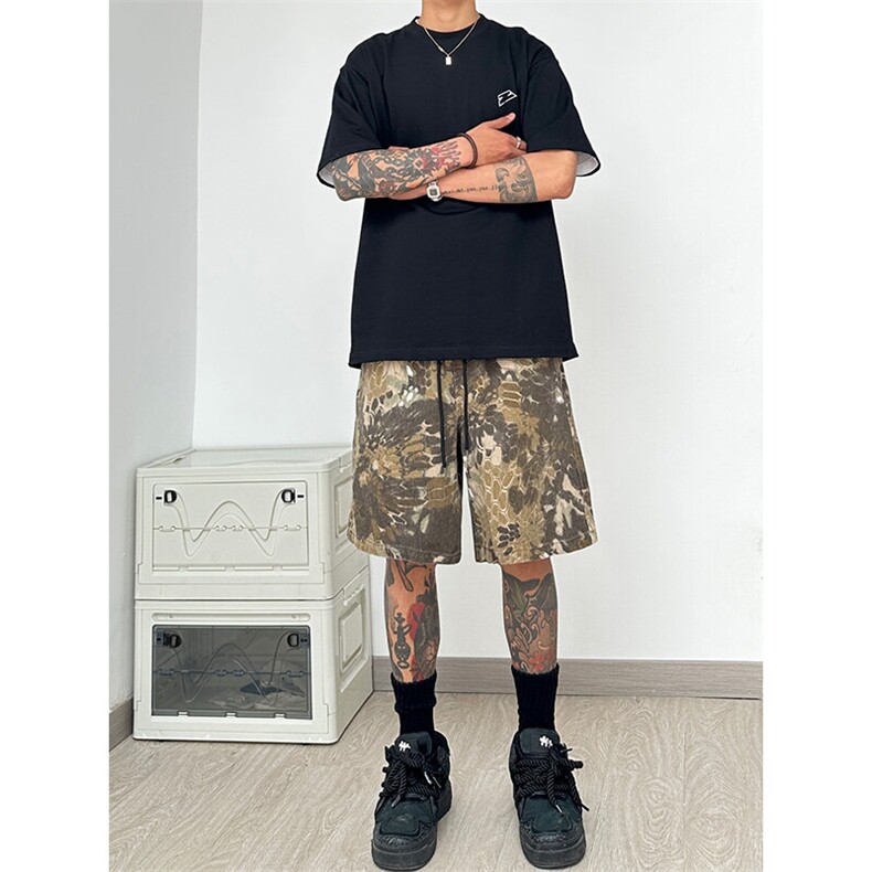 港风蜂窝爆裂纹迷彩短裤五分裤休闲裤A014-DY25080-P45控68,男装牛仔裤,电商A014