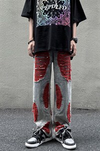B221 个性男女美式ins高街小众破洞牛仔裤子 LK22039-P65 控88图片