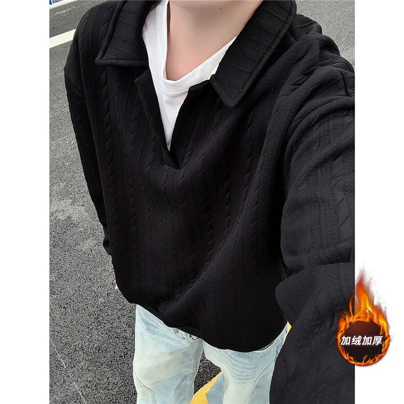 假两件卫衣男秋冬加绒加厚提花无帽打底衫宽松大码上衣WY008加绒图片