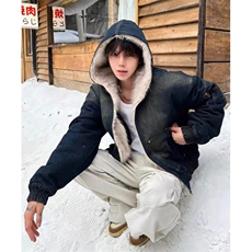 连帽牛仔棉服男女水洗座山雕毛领复古加绒加厚夹克外套JJ63，男装夹克，星座1116A（原606A-3）