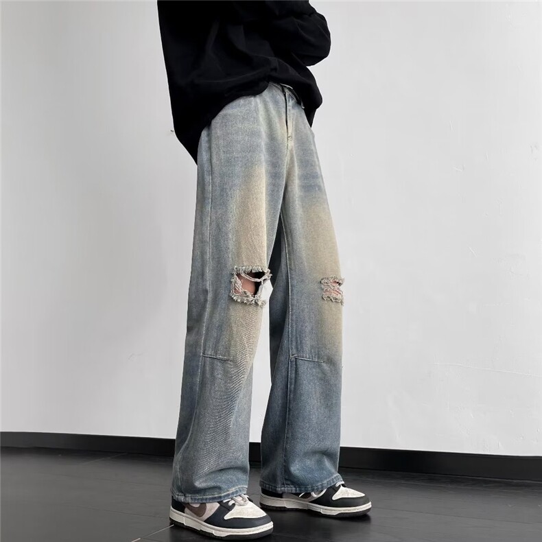 美式高街牛仔裤男破洞韩版潮2024秋冬新款ins宽松长裤RK1003-P43,男装牛仔裤,星座412-2
