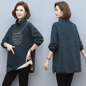 2024冬季新款中长款刺绣加绒卫衣保暖百搭舒适卫衣,女装卫衣/绒衫,独衣靓