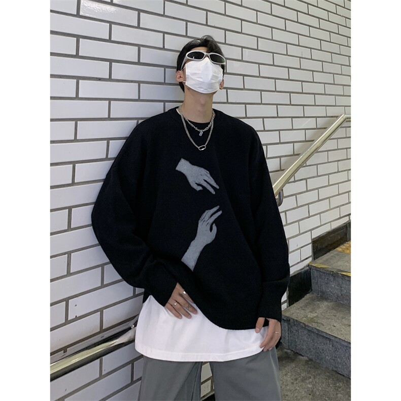 美式复古朋克摇滚印花圆领毛衣男秋冬款高街针织衫情侣潮MY49p60,男装针织衫/毛衣,电商D256-3(原A064-3)