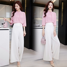余多多2025春夏复古立领洋气减龄衬衣百搭显瘦时尚宽腿裤套百搭阔，女装套装/套裙，时尚俏佳人