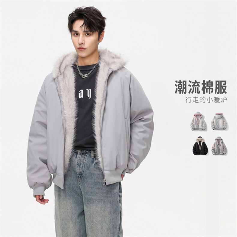 美式座山雕毛领棉服男款2025冬潮牌情侣棉衣外套MY2524-P95图片