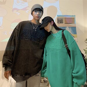 2025秋装新款 钢印 水洗做旧美式情侣卫衣大码外套G1023 P65 男图片