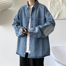 港风秋冬款男牛仔衬衫加厚休闲夹克补丁外套CS8811P55，男装衬衫，星座1013-1