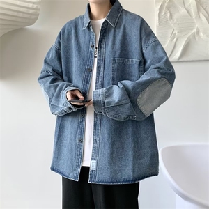 港风秋冬款男牛仔衬衫加厚休闲夹克补丁外套CS8811 P55图片