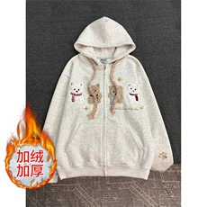 加绒加厚冬款男女连帽卫衣猫刺绣宽松夹克外套WY9044P55加绒P60，男装夹克，星座1013-1