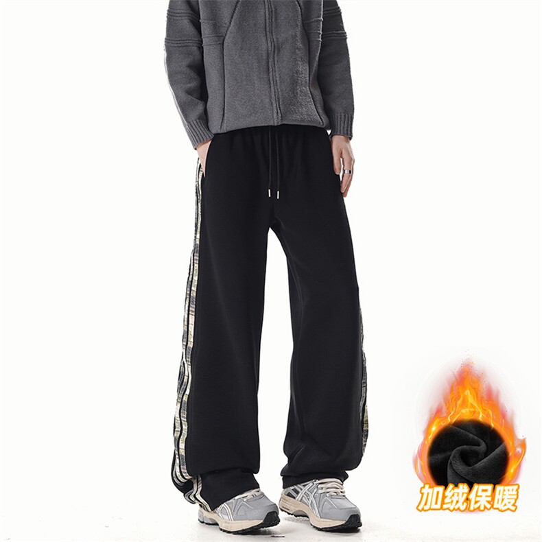 A178-XK60023JR-P40加绒美式直筒休闲卫裤三条杠长裤青少年裤子,男装休闲裤,电商A178