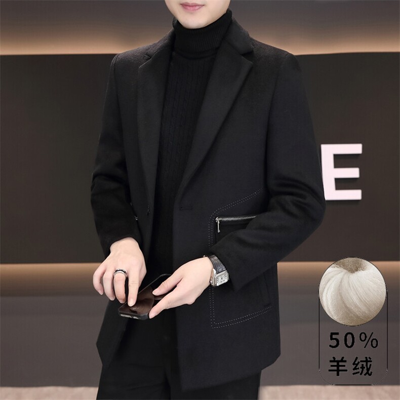 冬季新款男士西装领毛呢大衣中长款羊毛呢子风衣外套上衣7917P180图片