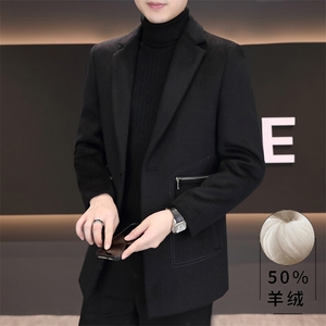 冬季新款男士西装领毛呢大衣中长款羊毛呢子风衣外套上衣7917P180图片