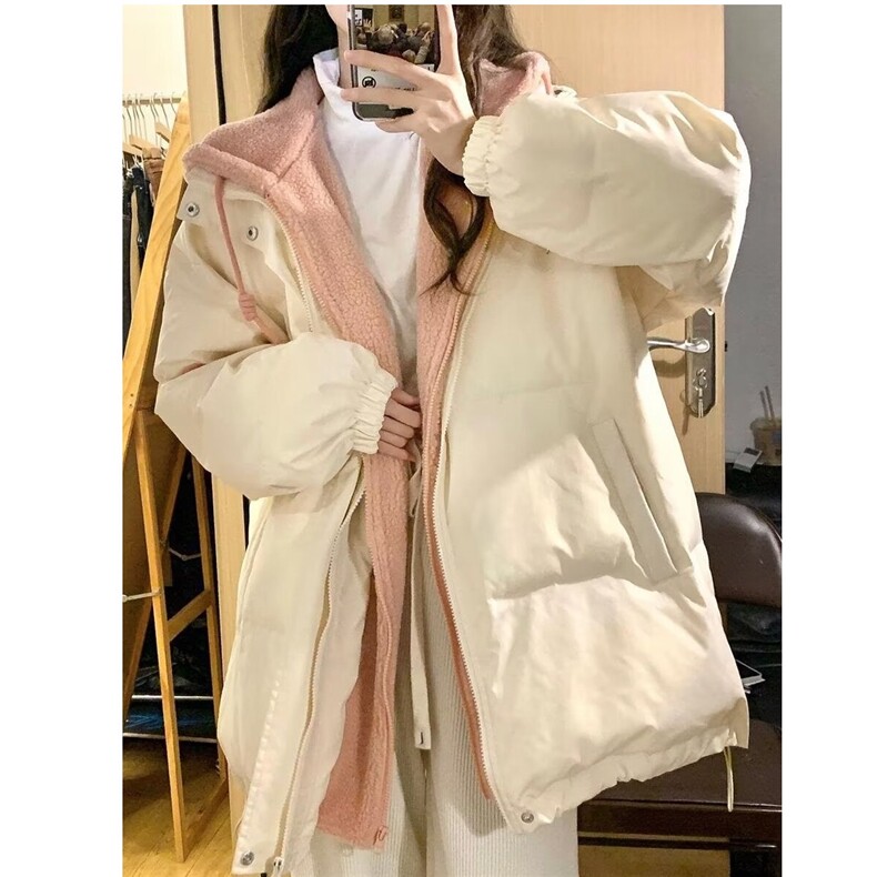 常规加厚假两件羊羔毛棉服女2024冬季学生新款宽松文艺拉链长袖,男装棉衣,星座506A