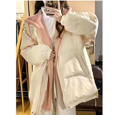 常规加厚假两件羊羔毛棉服女2024冬季学生新款宽松文艺拉链长袖，男装棉衣，星座506A