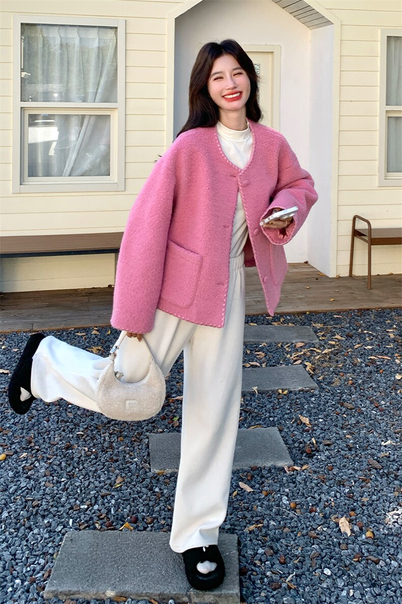 现货玫红色羊羔毛外套2C007-177-P195-k288,女装棉衣/棉服,2C007