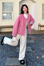 现货玫红色羊羔毛外套2C007-177-P195-k288，女装棉衣/棉服，2C007