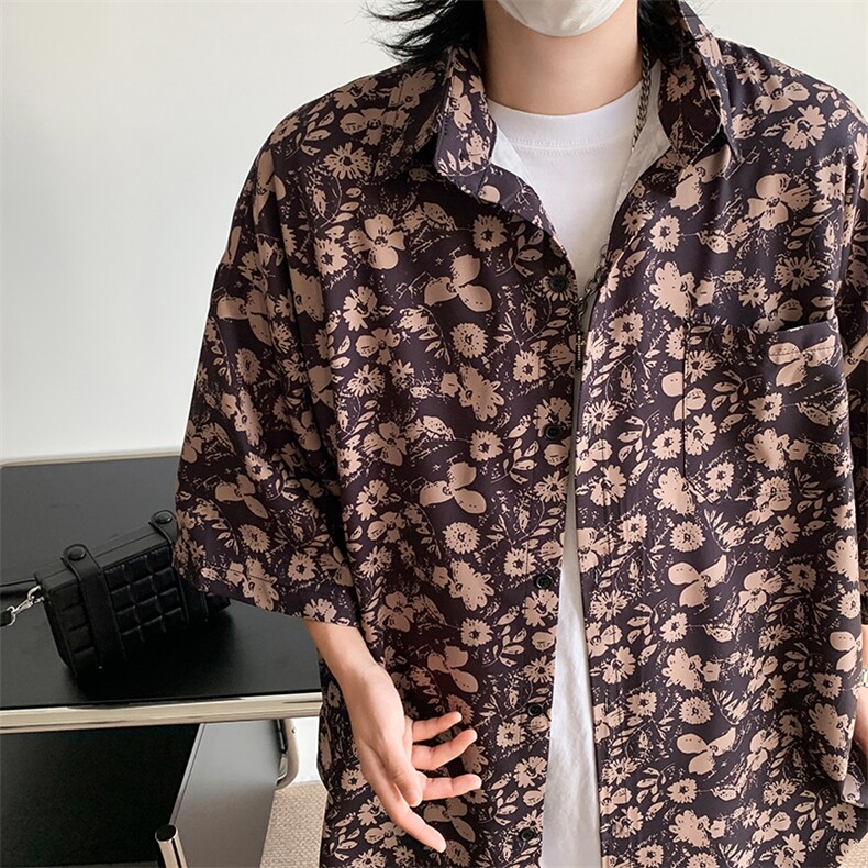 夏季新款高街潮牌短袖衬衫男美式复古五分袖衬衣现货W8225-P30,男装衬衫,星座512-4