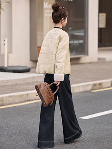 羽绒服女提花短外套2025冬季新款新中式白鸭绒上衣图片