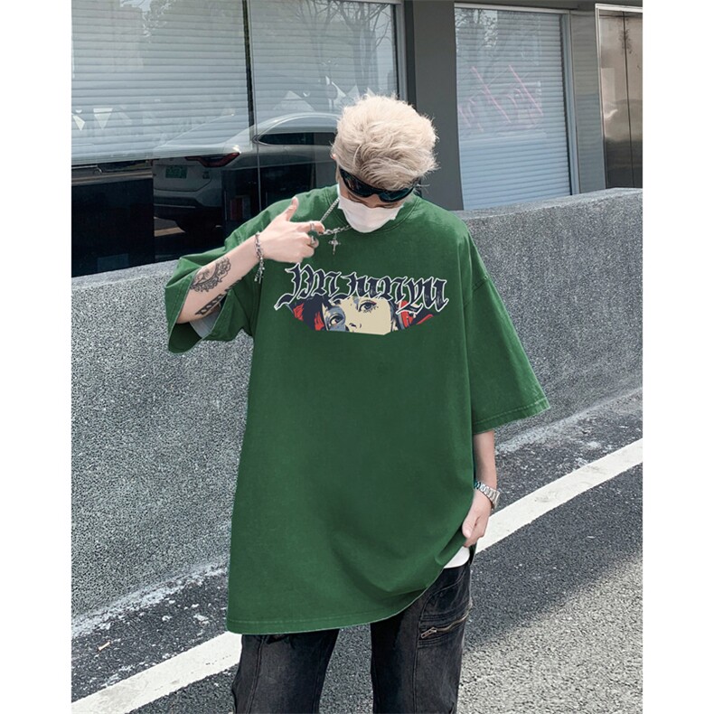 复古水洗做旧人物图案印花重磅落肩袖短袖T恤XZ514-2-24145-P38,男装T恤,星座514-2(原B239)