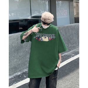 复古水洗做旧人物图案印花 重磅落肩袖 短袖T恤XZ514-2-24145-P38图片