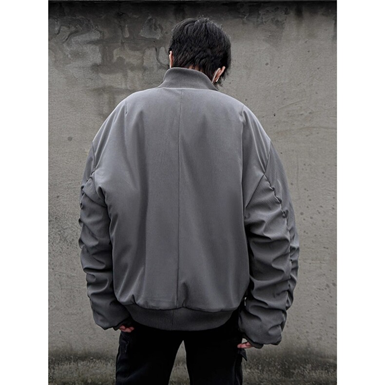 网图灰色廓形飞行员夹克棉服夹棉立领棉衣外套A025-QY16107-P75,男装夹克,电商A025