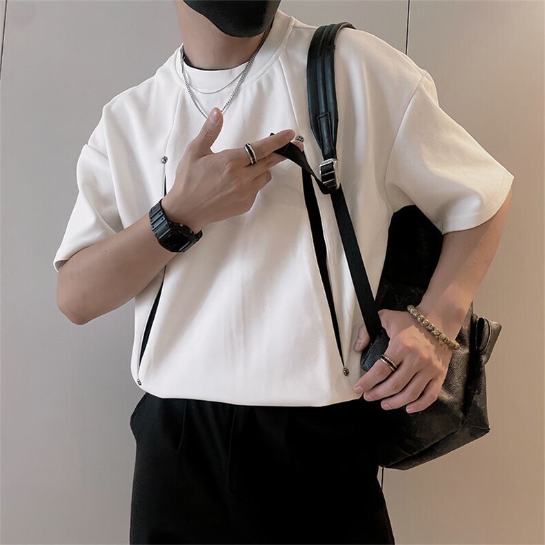 8968/P58控78夏季设计感前后镂空男士圆领短袖T恤痞帅小伙男装白1,男装T恤,星座305B
