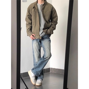 重磅水洗立领夹克男女美式复古拉链短款工装休闲外套 JK88690图片