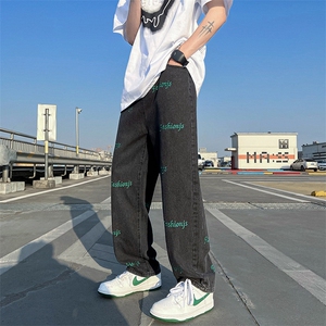 美式vibe裤子男高街ins潮牌浅色牛仔裤直筒春夏阔腿裤N01229-P43图片