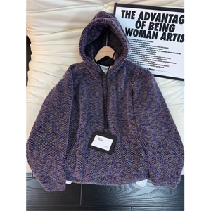 1506A/GYT190/P67紫色美式毛绒针织卫衣男冬季小众设计感重磅图片