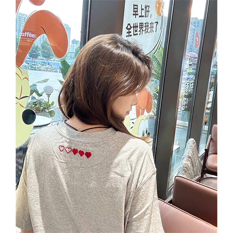 抖音得物210克现货宽松纯棉美式潮牌印花落肩袖纯棉T恤AT21103,男装T恤,电商A443