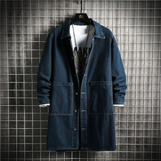 FY640-P75M-5XL网格长款牛仔风衣男士砖墙流大码外套，男装风衣，星座103A