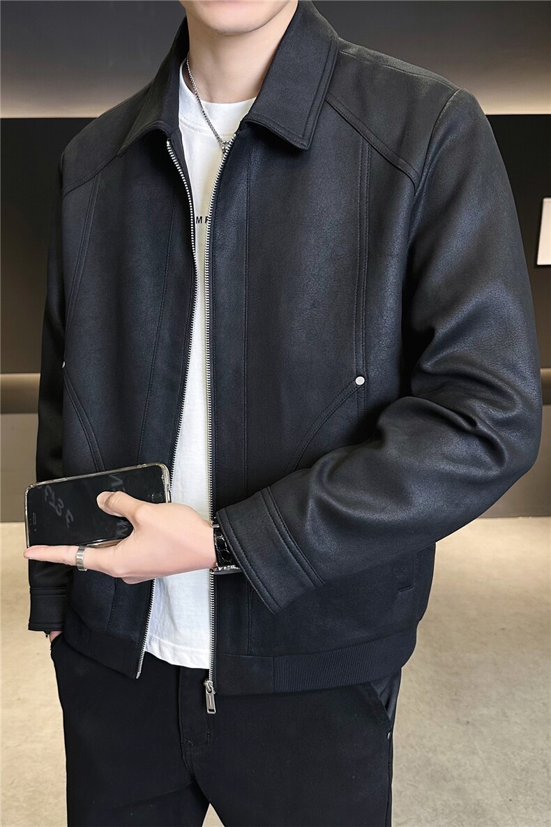 春装皮衣仿小牛皮高级感皮夹克外套C317-8088-P140卷后控188,男装夹克,电商C317