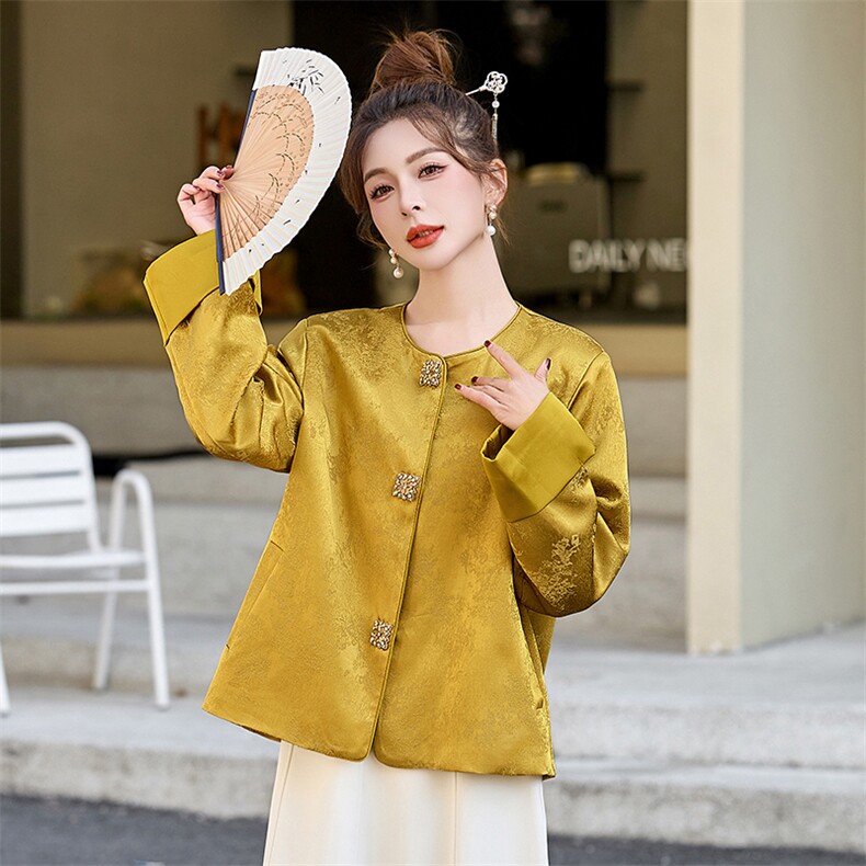 粉色小香风新中式提花外套女2026春秋新款小个子宽松显瘦上衣,女装短外套,艾仟回(原伊仟回)