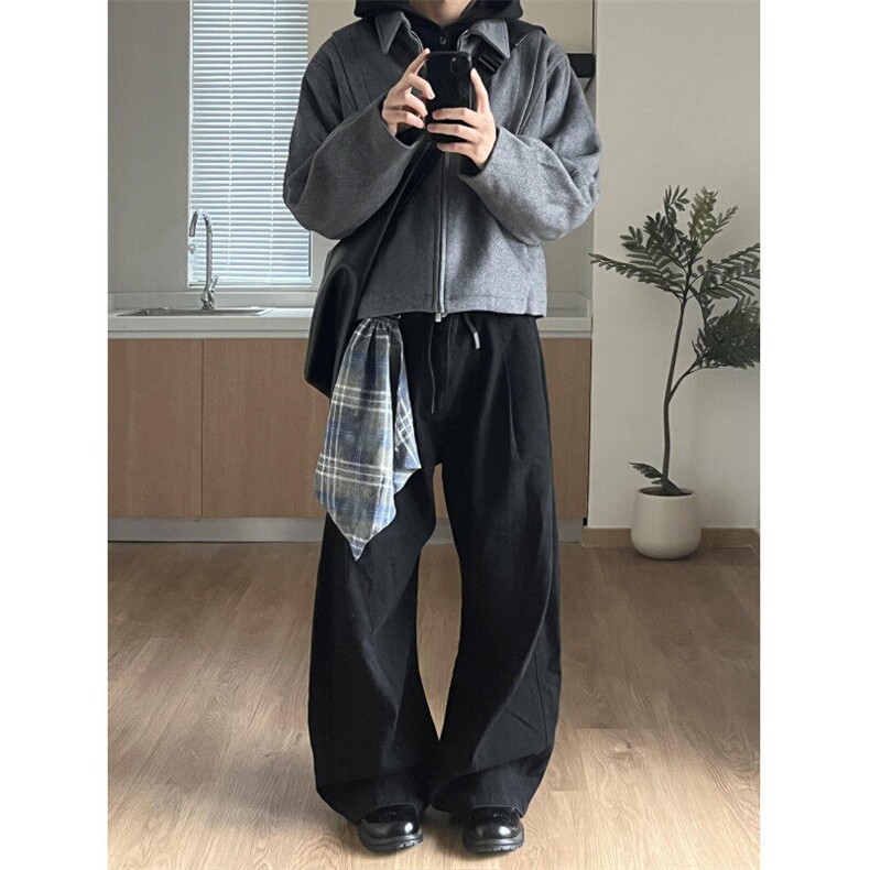 【有货】Q36CC-特P52 可拆方巾屁帘裤男廓形洗水牛仔裤图片