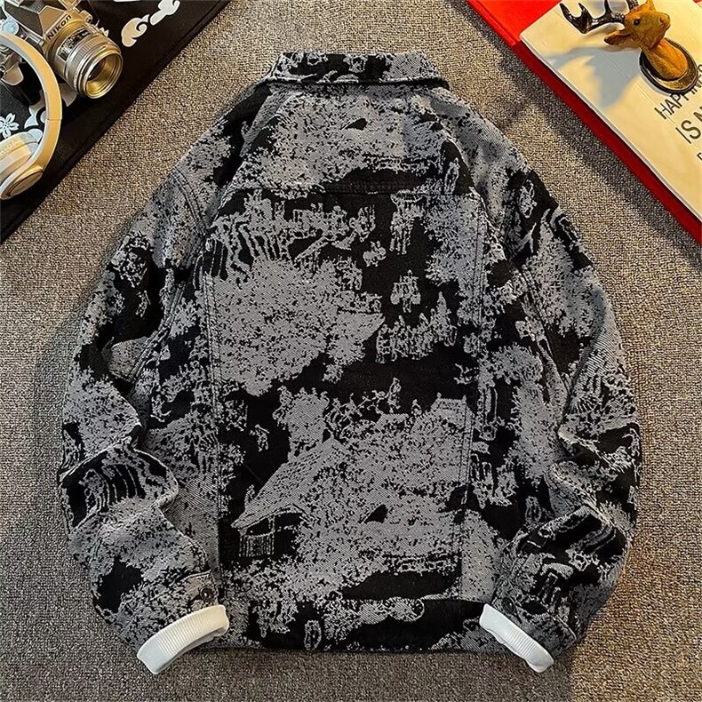 设计感提花夹克男女款美式复古牛仔外套宽松痞帅情侣衣服B88/P70,男装工装外套,星座506B