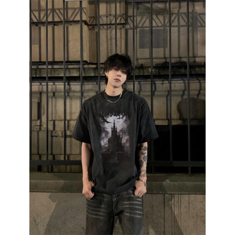 XZ809A/SXXXT01/P30/控48重磅水洗印花美式复古圆领T恤,男装T恤,星座809A(原222-1)