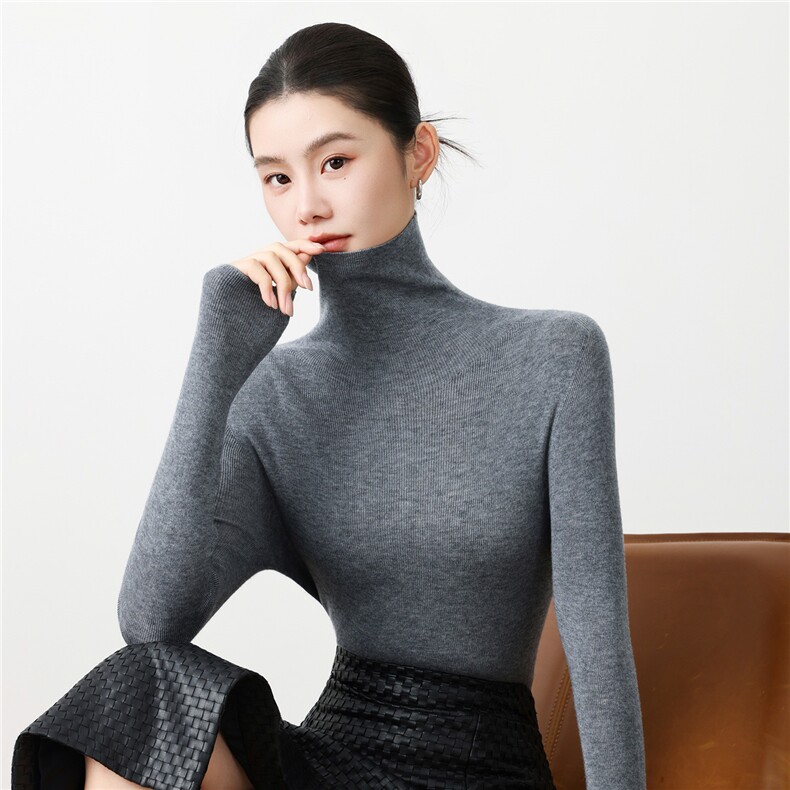 2025年秋季新款十八针一线堆堆领羊毛衫时尚休闲通勤百搭,女装羊毛衫,戎洋