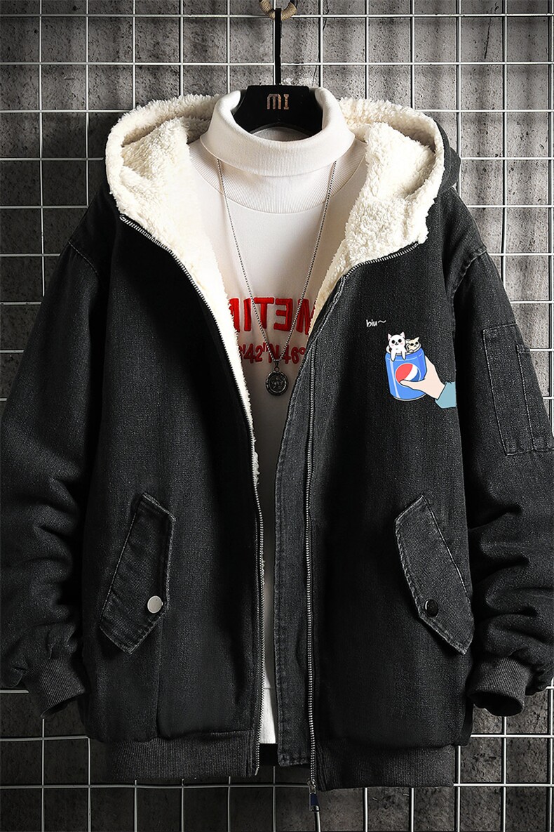 牛仔外套男大码加厚加绒衣男羊羔毛服男NM53262-P140网格,男装棉衣,电商A040A